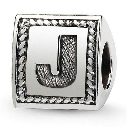 925 Sterling Silver Polished Oxidized Reflections Letter Name Personalized Monogram Initial J Triangle Block Bead Charm