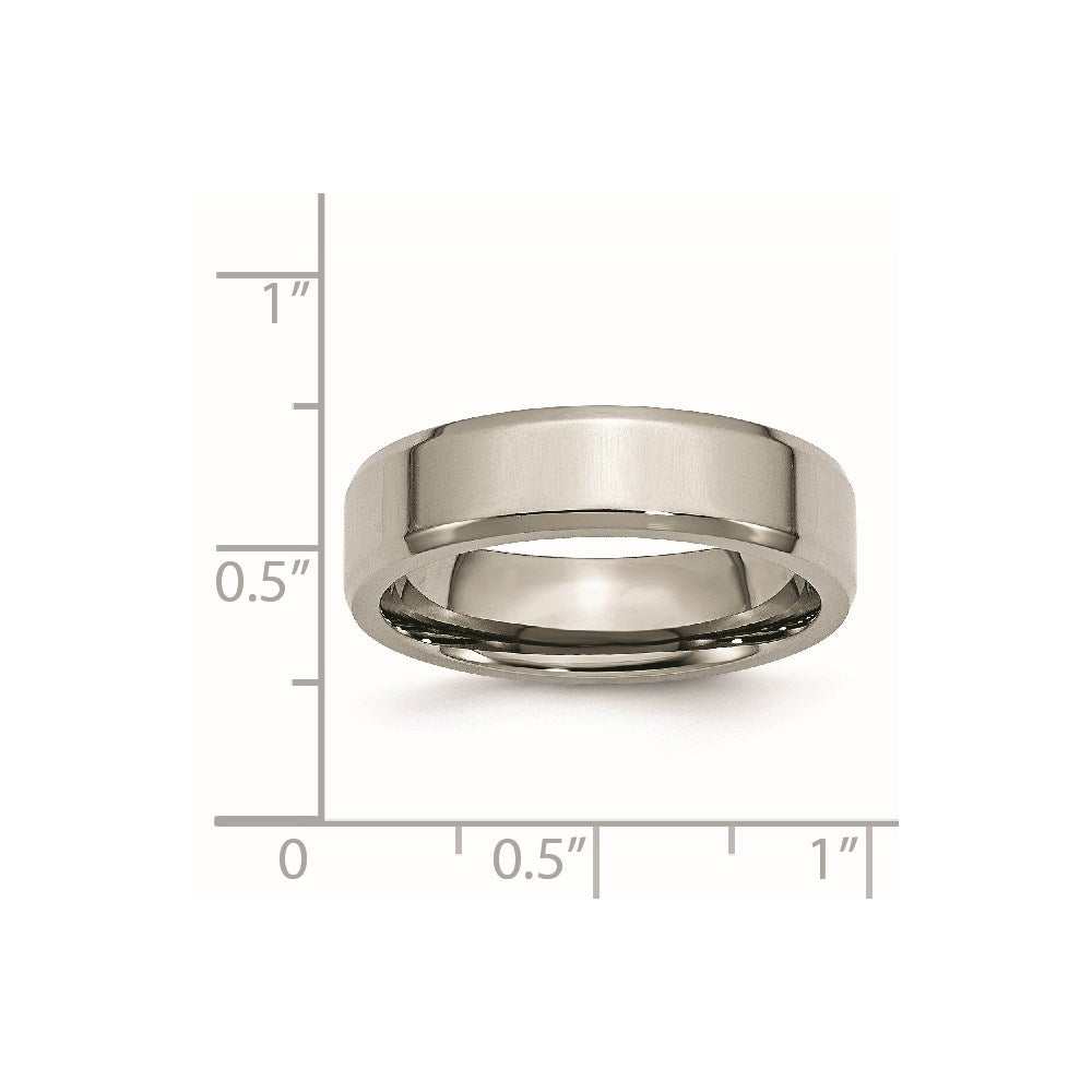 Titanium Polished 6mm Beveled Edge Band Size - 12.5