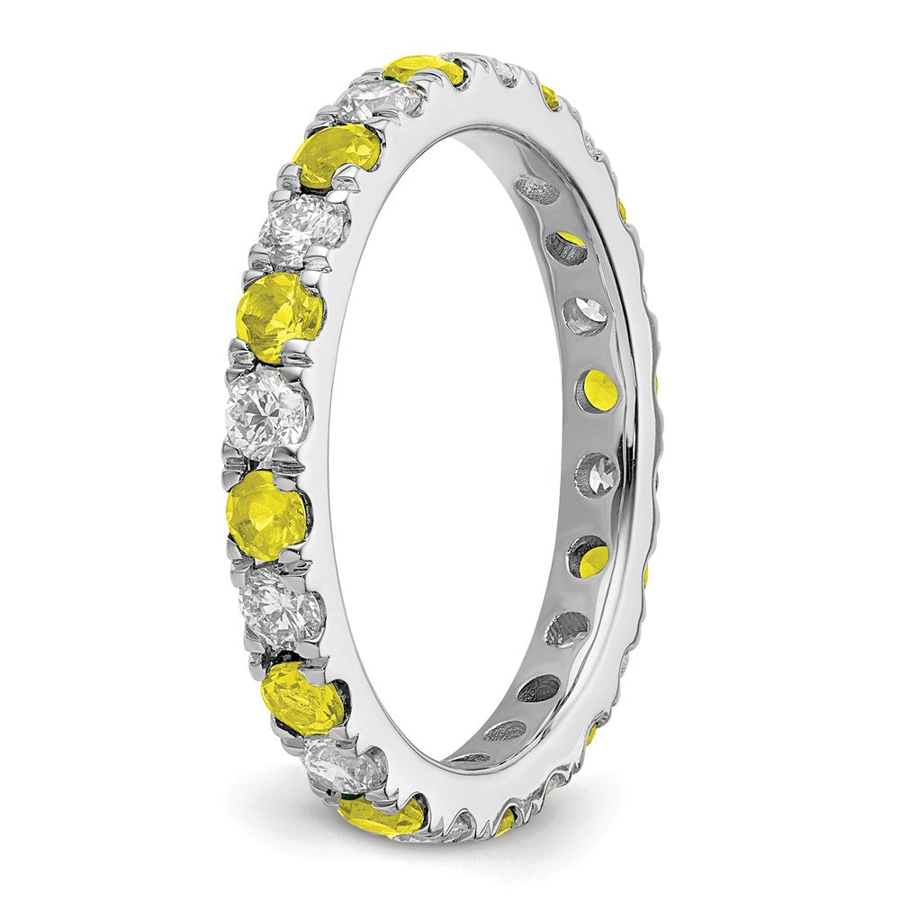 14k White Gold 3/4 carat Lab Grown Diamond VS/SI+ G+ and Lab Created Yellow Sapphire Size 5.5 Eternity Band