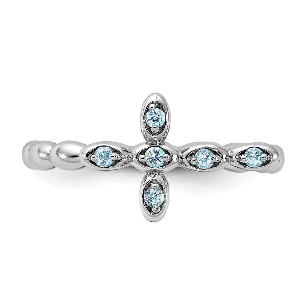 Sterling Silver Stackable Expressions Rhodium-plated Blue Topaz Cross Ring Size -8