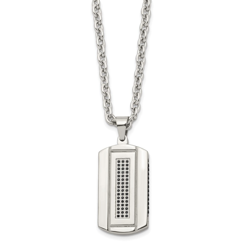 Stainless Steel Brushed and Polished Black IP-plated w/CZ 24in Necklace