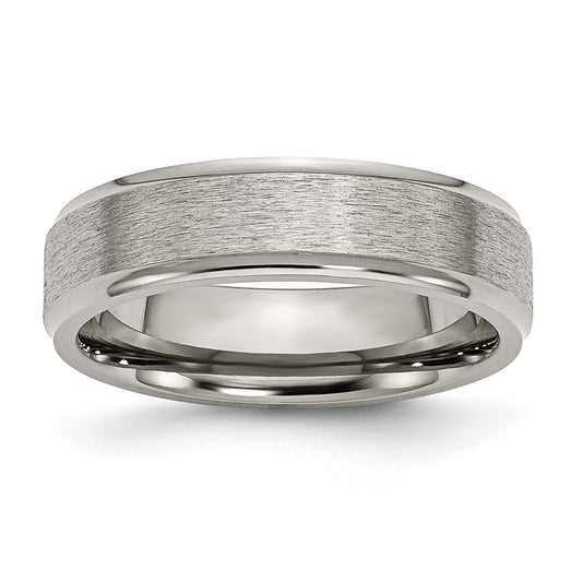 Titanium Brushed Center 6mm Ridged Edge Band Size - 13