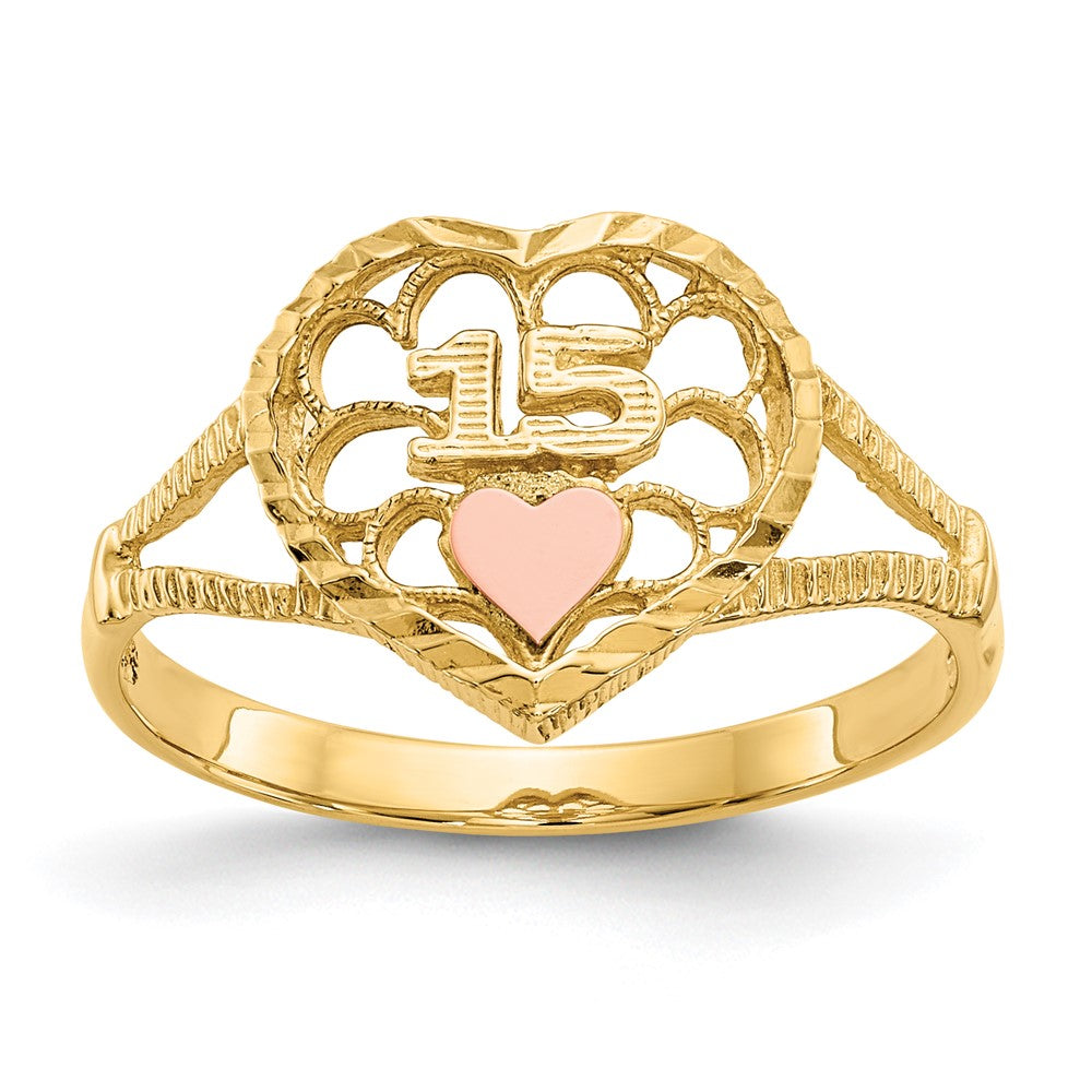 14K Two-tone Diamond Cut 15 Heart Ring Size 6