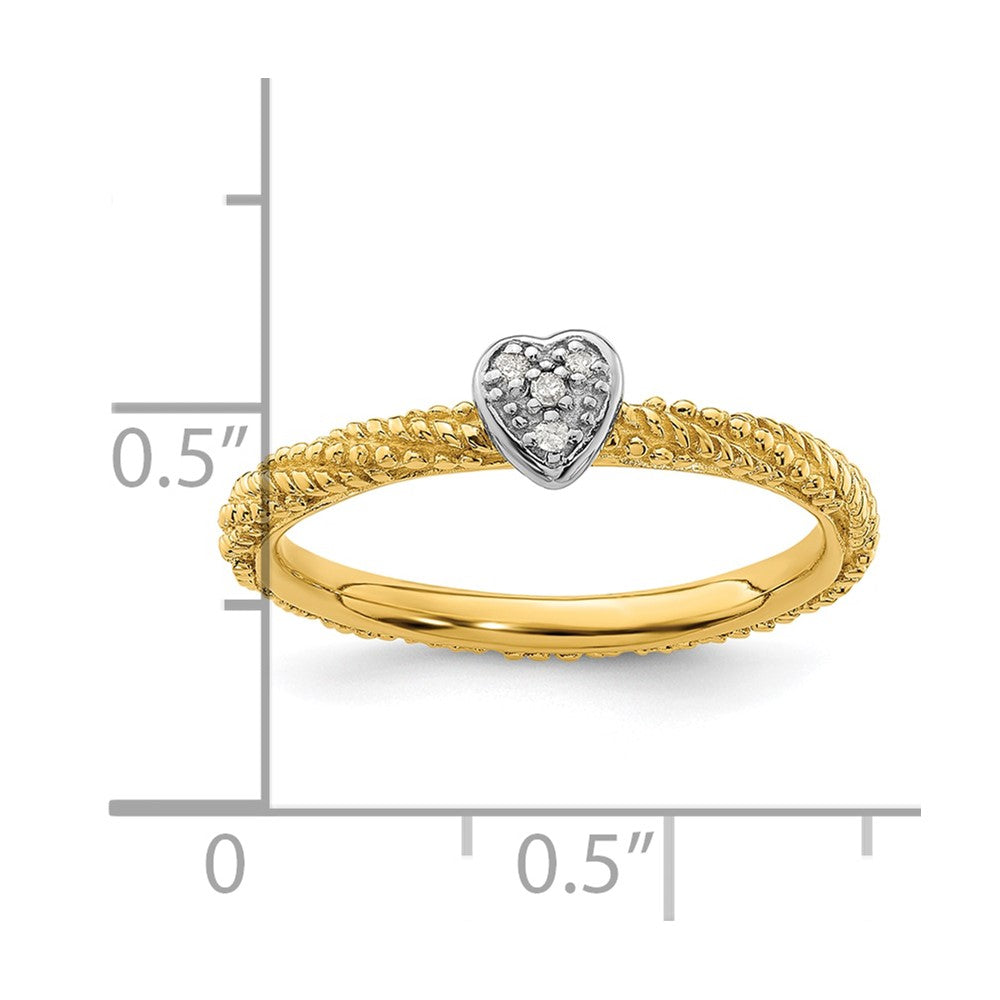 Sterling Silver Diamond Stackable Expressions Yellow Gold Plated Heart Ring Size -10