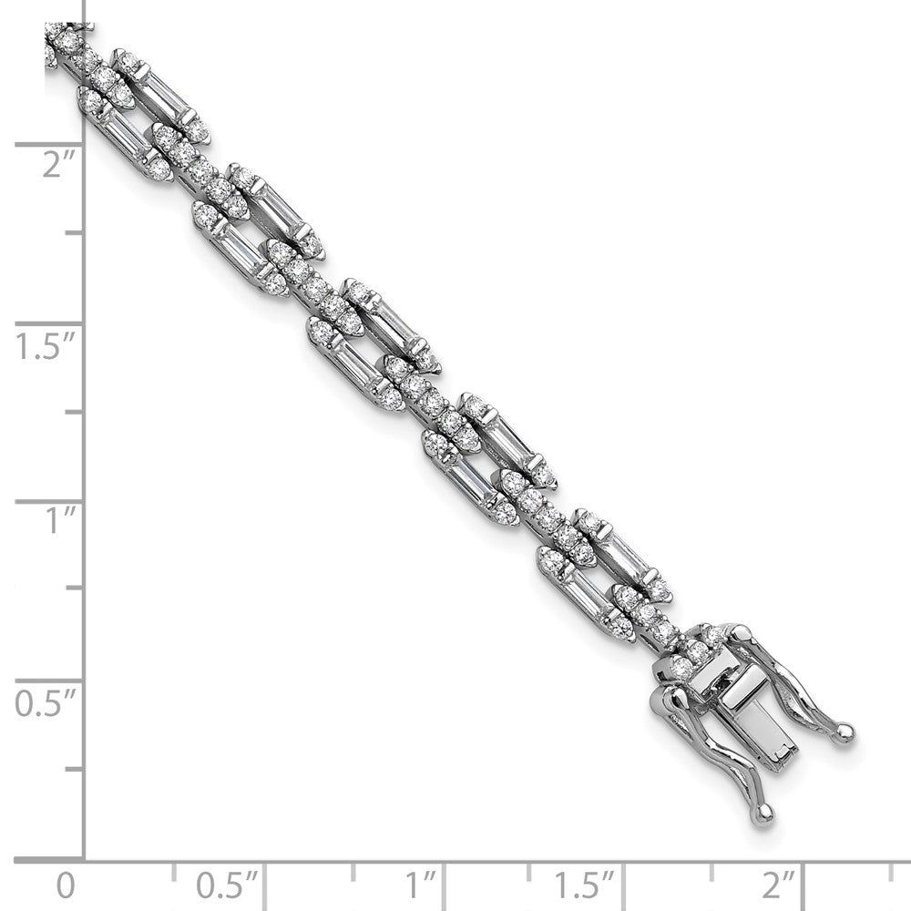 Cheryl M Sterling Silver Rhodium-plated Polished Fancy CZ Link Bracelet 7 inches
