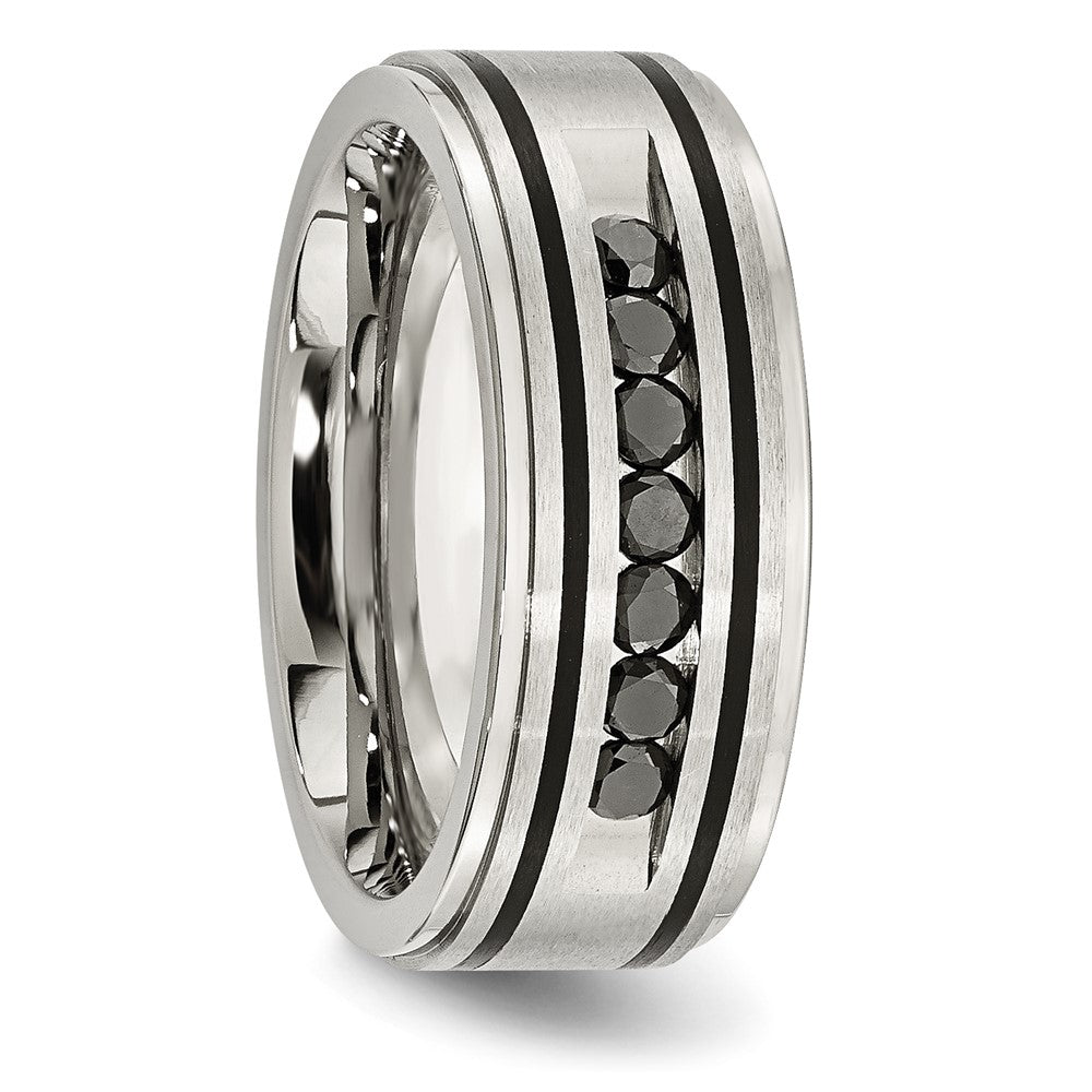 Stainless Steel Brushed/Polished Black IP 1/2ct Black Diamond 9mm Band Size - 10