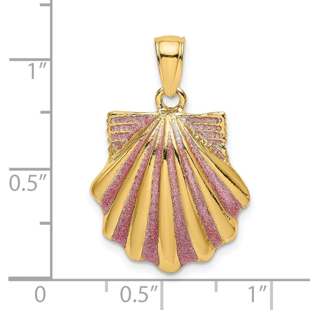 14K Pink Enamel Scallop Shell Charm