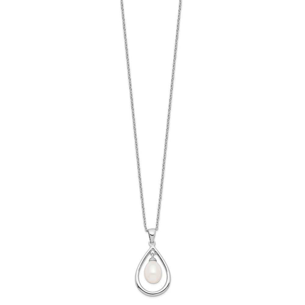 Sterling Silver Rhodium-plated 7-8mm White Teardrop Freshwater Cultured Pearl 17 inch Necklace 17 Inches
