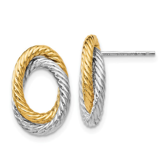 14K w/ White Rhodium Fancy Twisted Oval Post Earrings