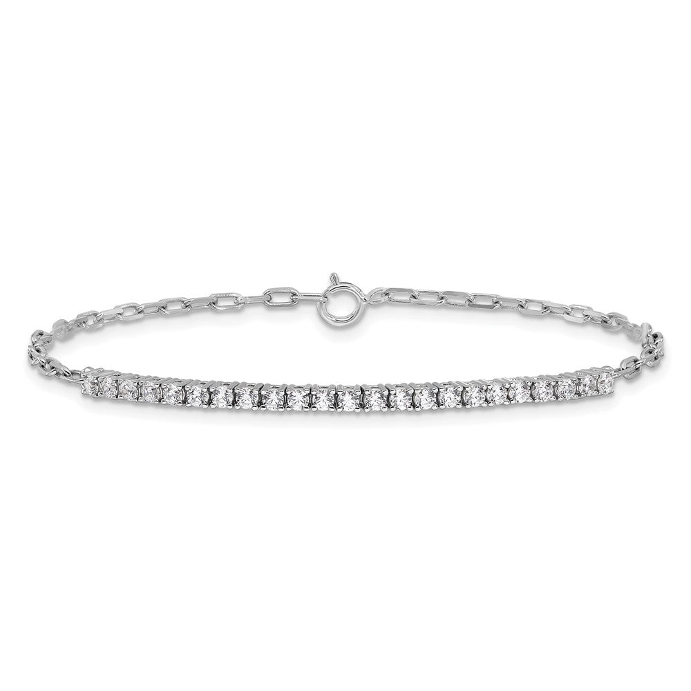 Sterling Shimmer Sterling Silver Rhodium-plated CZ 23 Stone 7 inch Paperclip Link Bracelet 7 inches