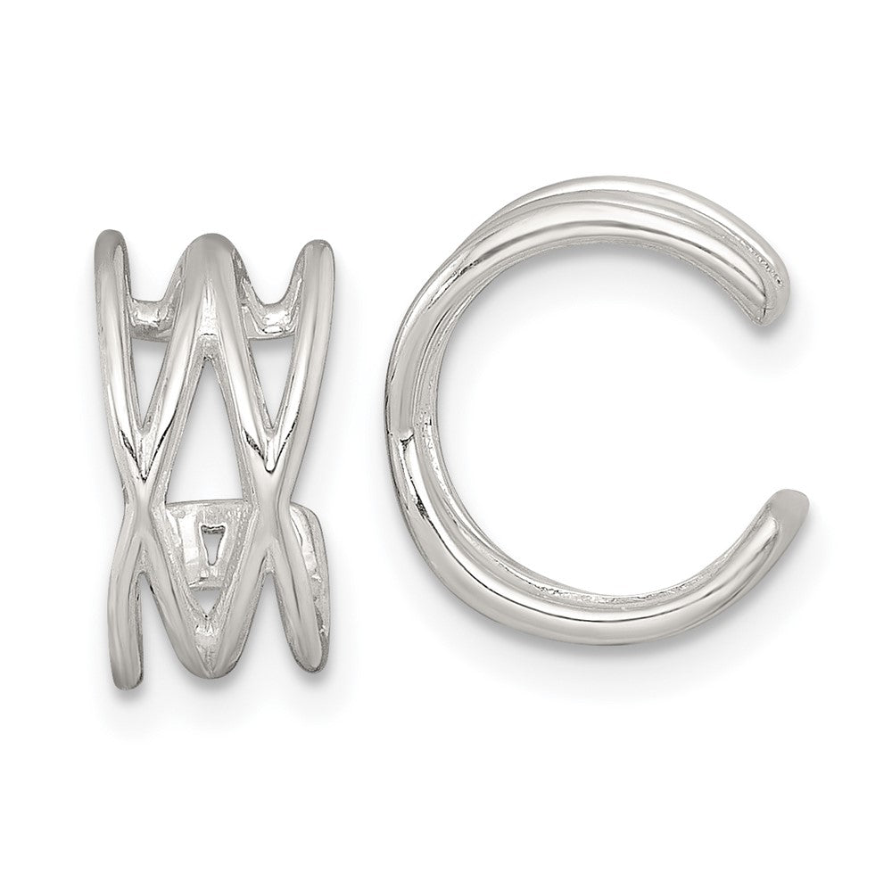 Sterling Silver Polished Double Criss Cross Pair of Ear Cuffs