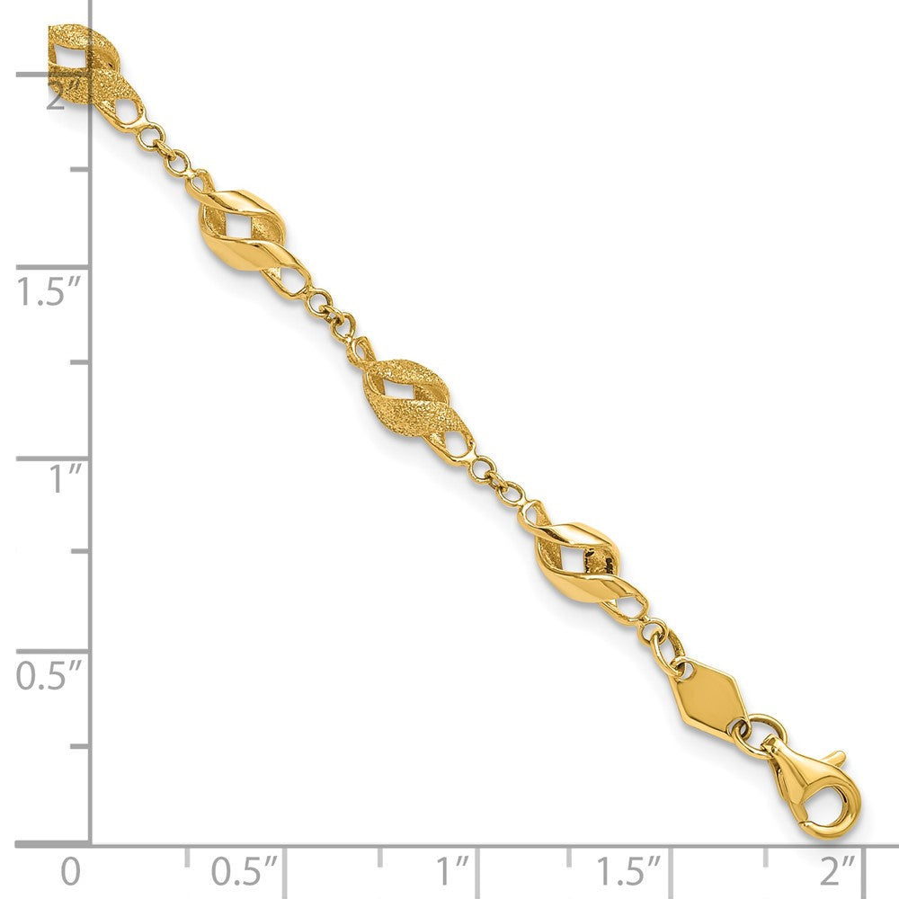 10k Polished and Lasered Spiral Link 7.25in Bracelet