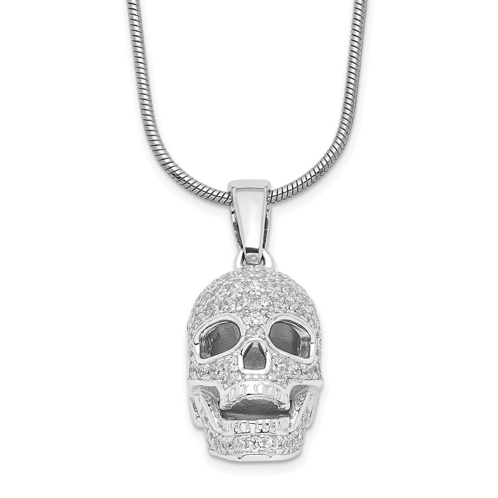 Brilliant Embers Sterling Silver Rhodium-plated 88 Stone 18 inch Micro Pav‚ CZ Polished Skull Necklace with 2 Inch Extender 18 Inches
