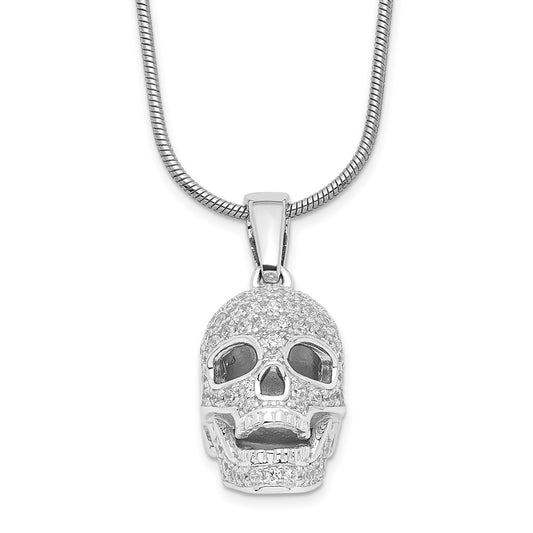 Brilliant Embers Sterling Silver Rhodium-plated 88 Stone 18 inch Micro Pav‚ CZ Polished Skull Necklace with 2 Inch Extender 18 Inches