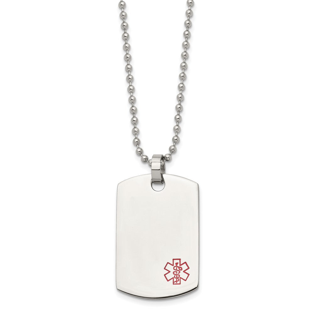 Stainless Steel Polished w/Red Enamel Medical ID 24in Necklace