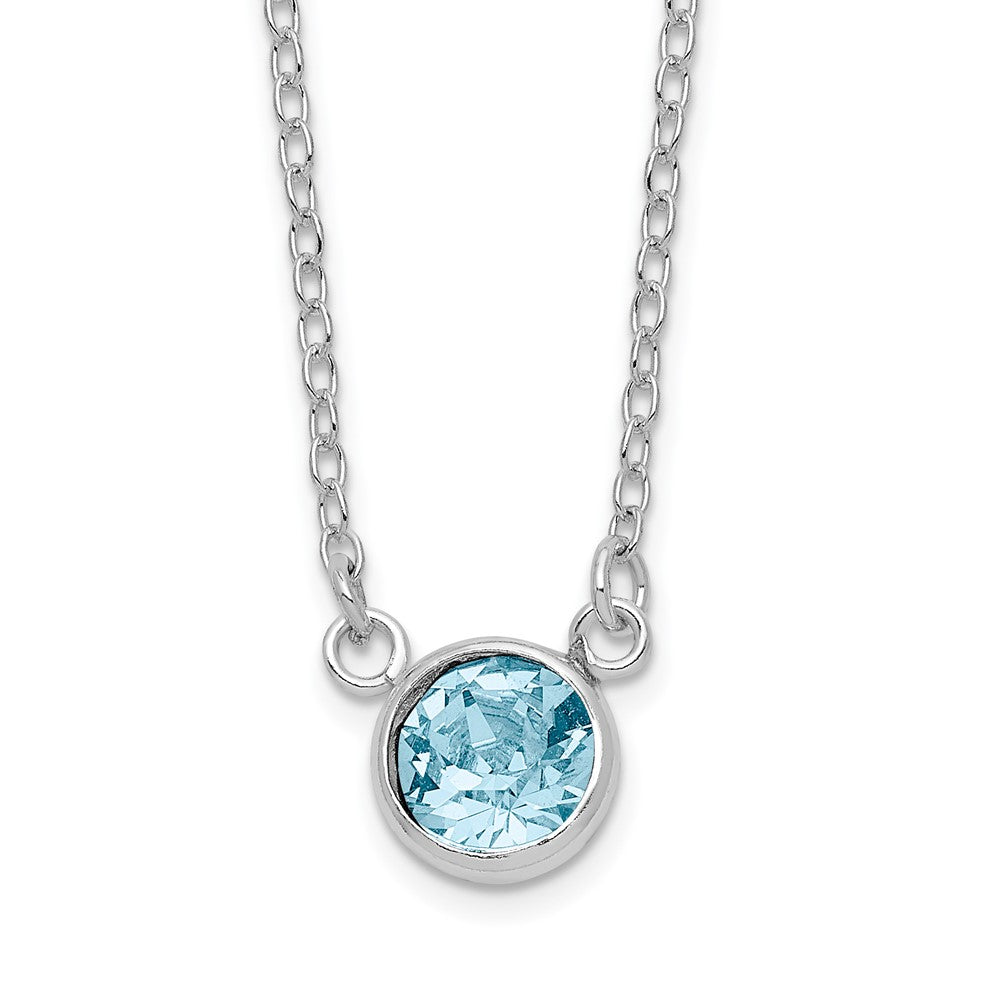 Sterling Silver RH-plated Blue Crystal Bezel 18.5in Necklace 18.5 Inches