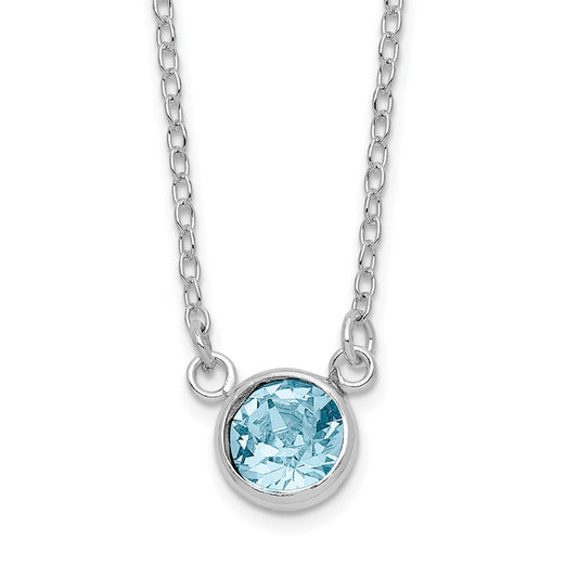 Sterling Silver RH-plated Blue Crystal Bezel 18.5in Necklace 18.5 Inches