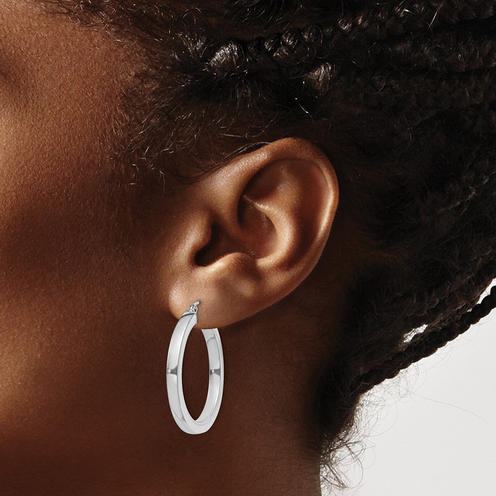 Sterling Silver Rhodium-plated 3x30mm Square Tube Hoop Earrings