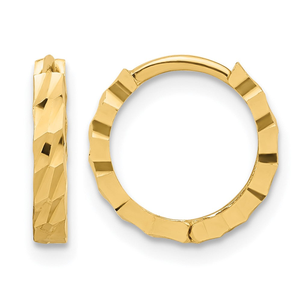 14K Polished and Diamond-cut Huggie Hoop Earrings