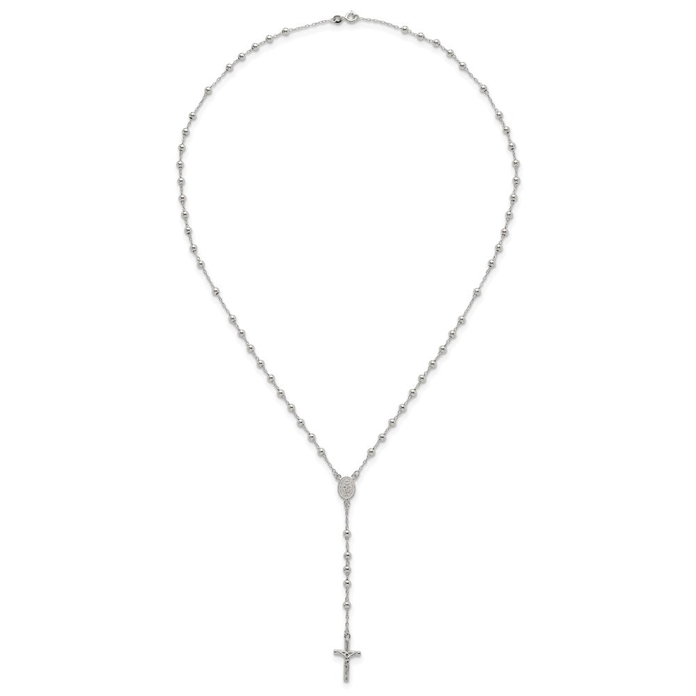 Sterling Silver Polished and Beaded Rosary 24 inch Necklace