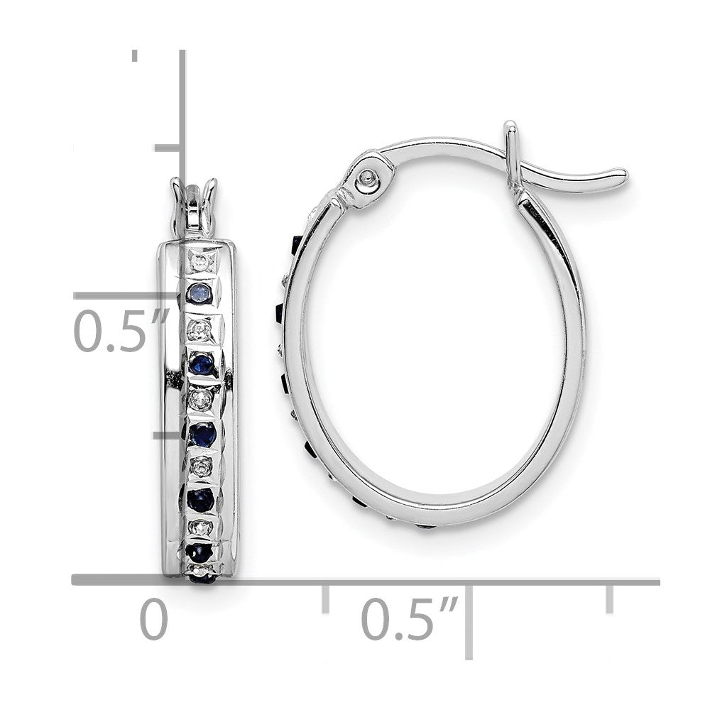 Diamond Fascination Diamond Mystique Sterling Silver Platinum-plated Diamond and Sapphire Oval Hoop Earring