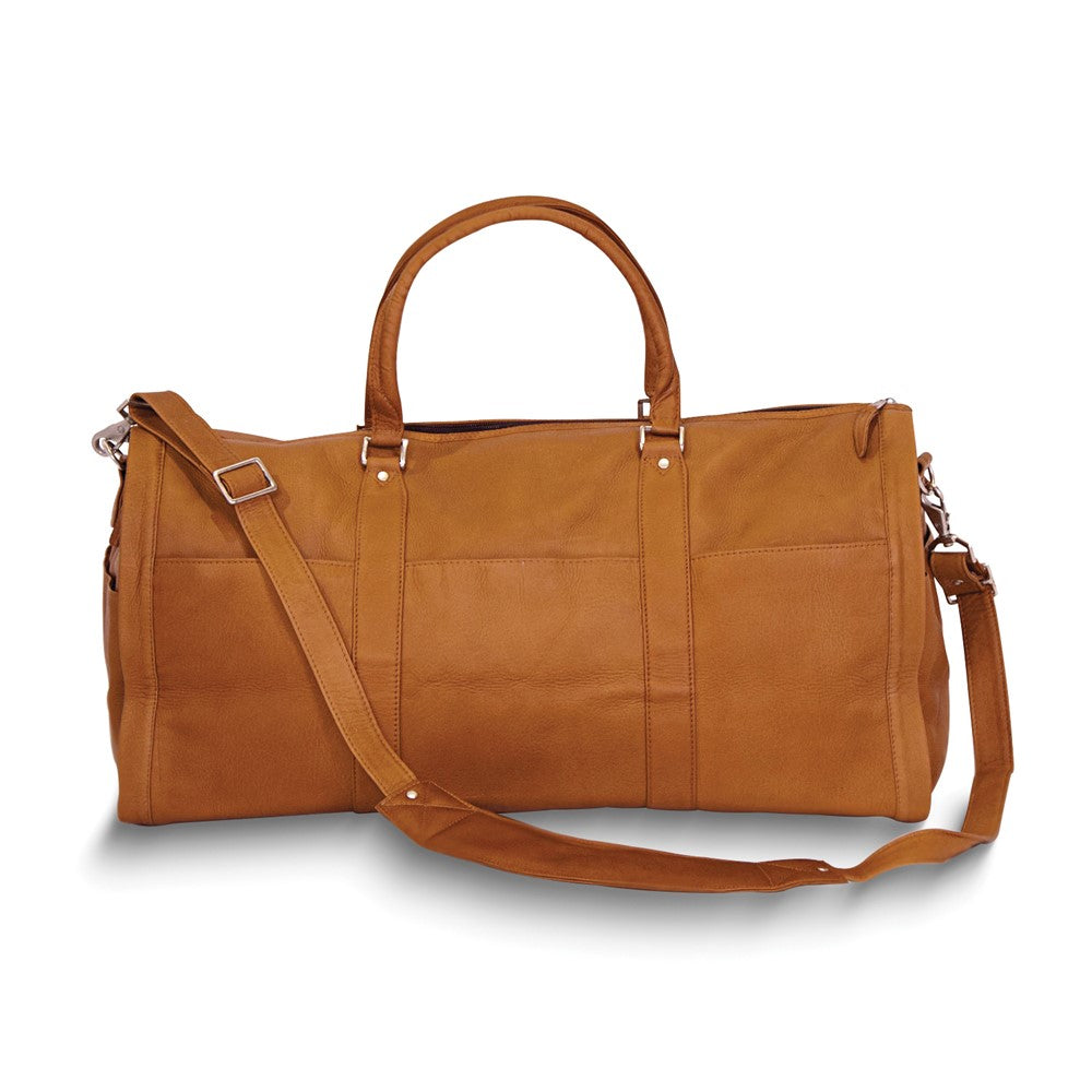 Tan Leather Zippered Duffle with Detachable Shoulder Strap
