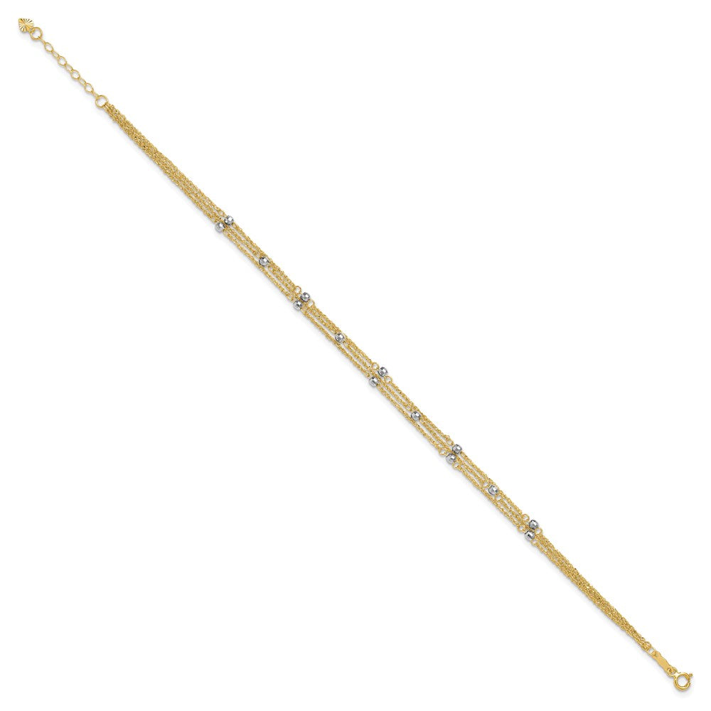 14k Two-tone Triple Strand 9in Plus 1in ext. Anklet 9 inches
