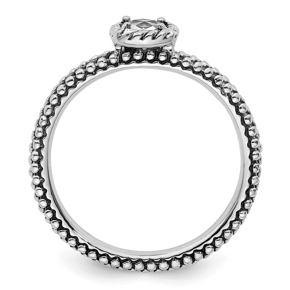 Sterling Silver Stackable Expressions Checker-cut White Topaz Antiqued Ring Size -7