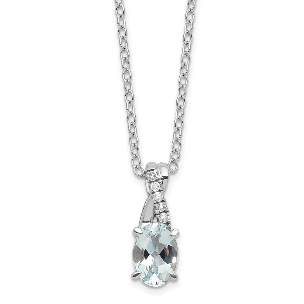 Sterling Silver 7x5 Aquamarine & Diamond Pendant w/Chain