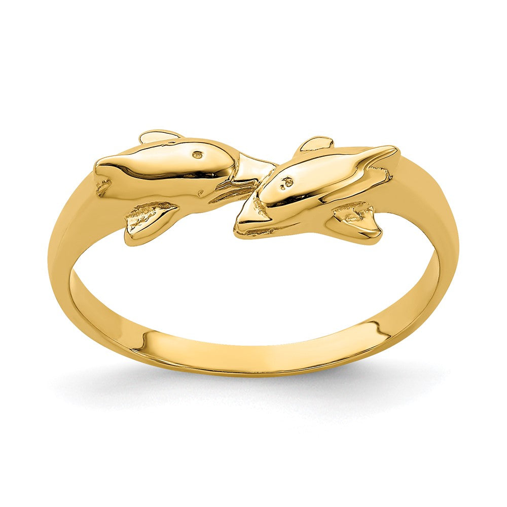 14K Dolphin Kissing Dolphin Ring Size 6.5