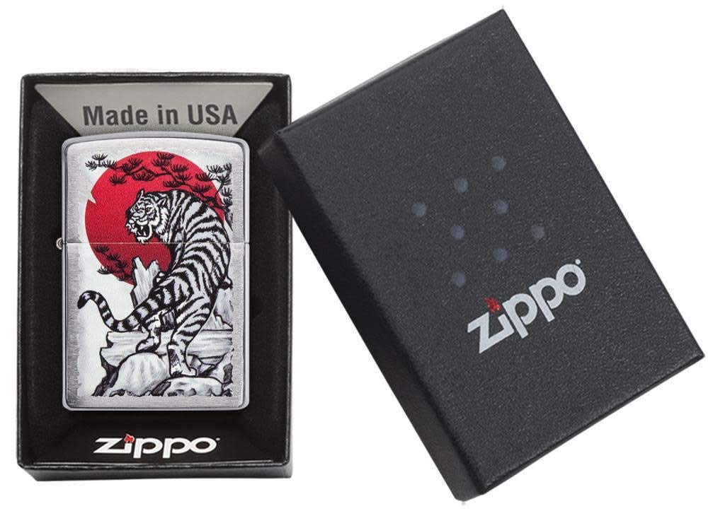 Zippo Asian Tiger Design Brushed Chrome Pocket Lighter