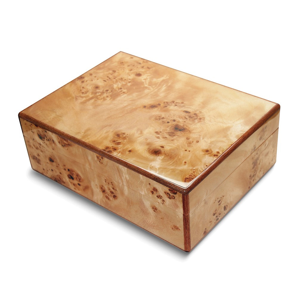 High Gloss Natural Burlwood Finish Veneer Wooden Hinged Box
