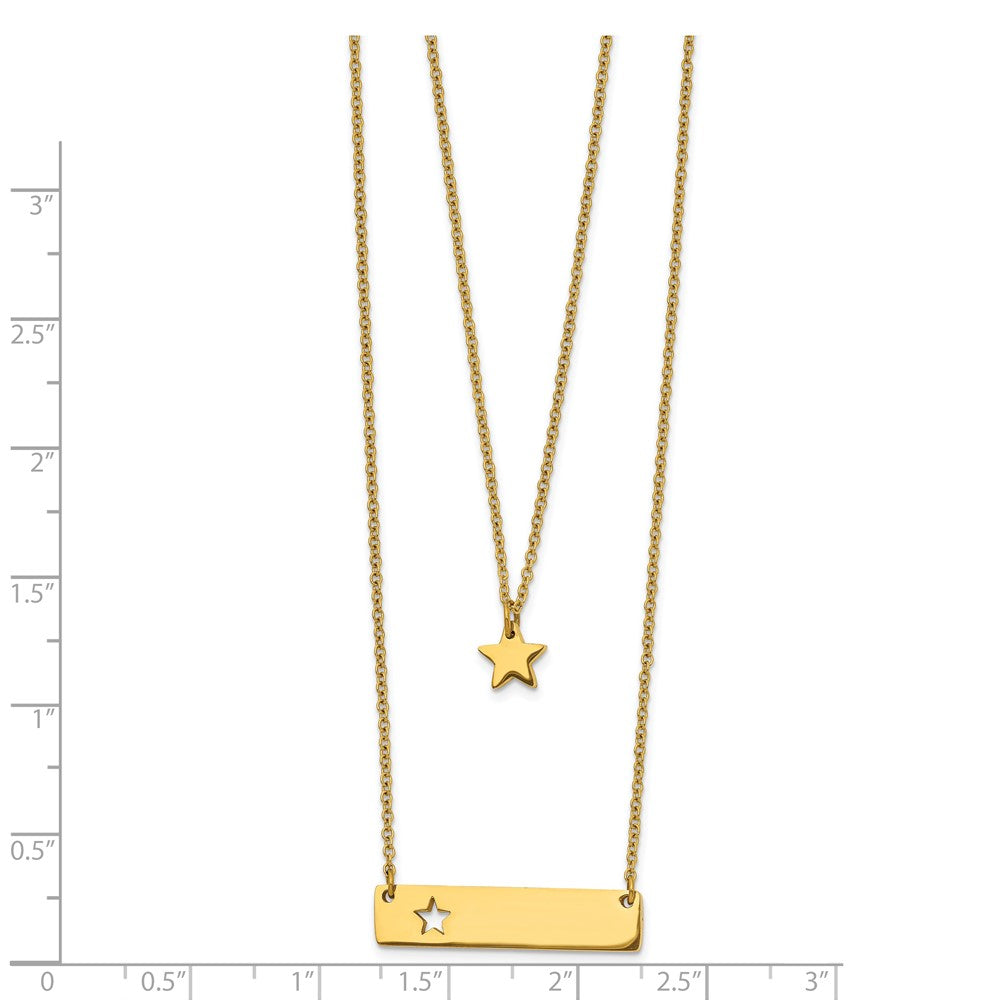 Stainless Steel Polished Yellow IP Star/Bar Multi Strand 1.5in ext Necklace