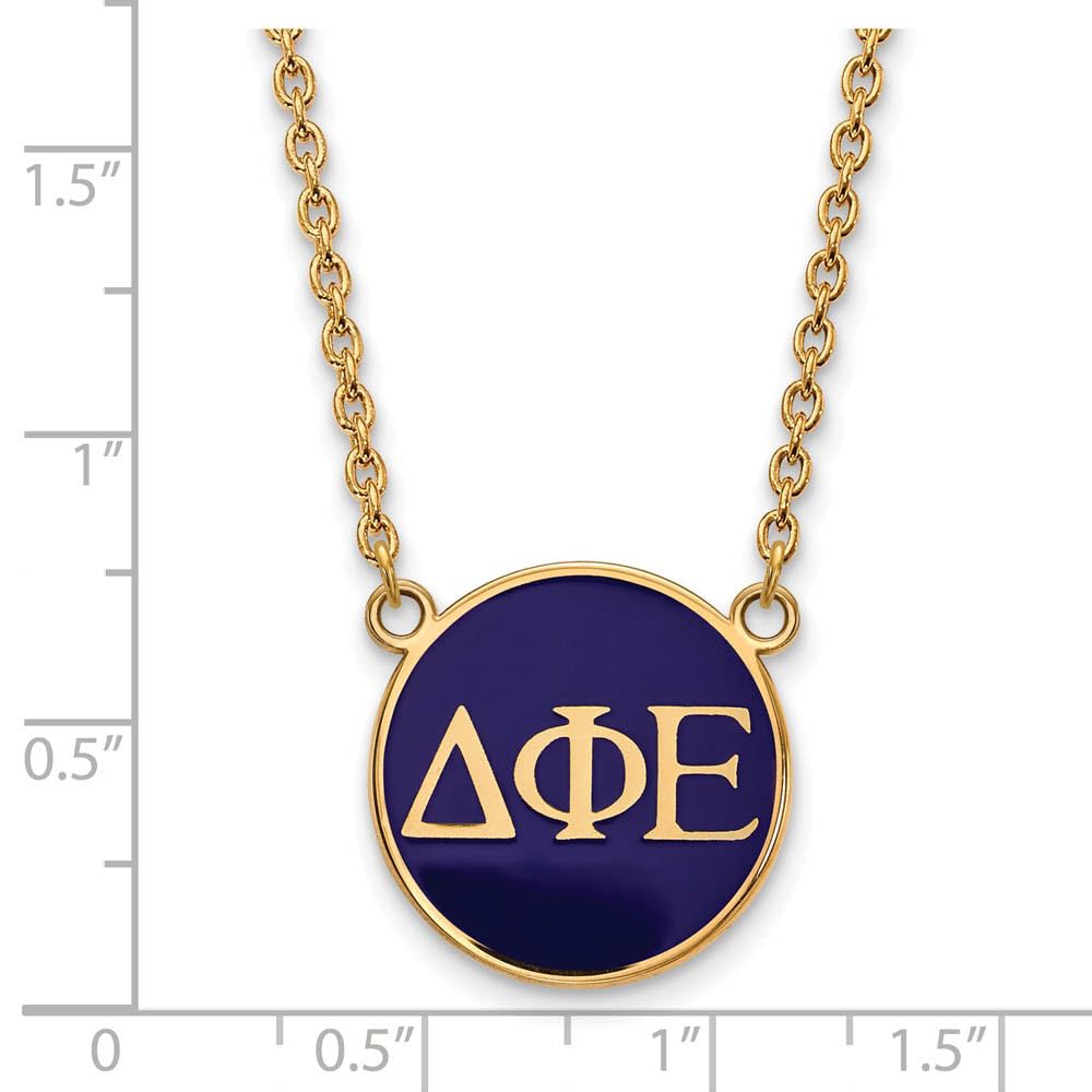 Sterling Silver w/ 14K Yellow Gold-Plated 18in Official Licensed Greek Sororities Delta Phi Epsilon (???) Small Enamel Pendant w/Necklace