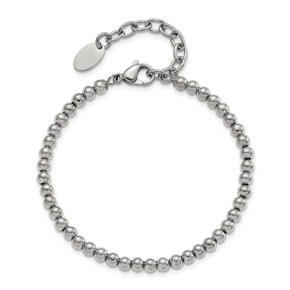 Stainless Steel Polished 4mm Beaded 6.5in w/1.5in ext Bracelet 6.5 inches