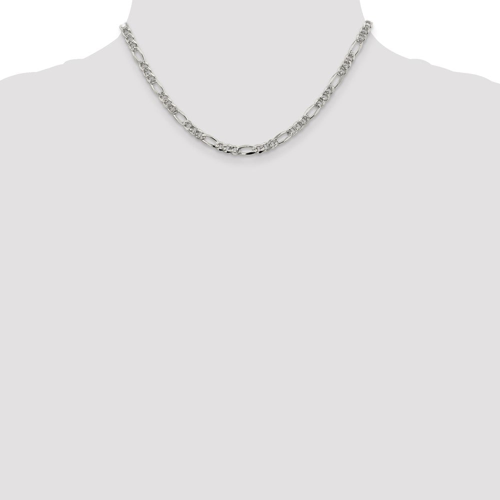 Sterling Silver 4.3mm Pav‚ Flat Figaro Chain 16 Inches