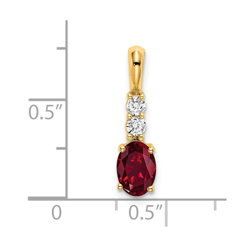 14K Oval Created Ruby and Diamond Pendant