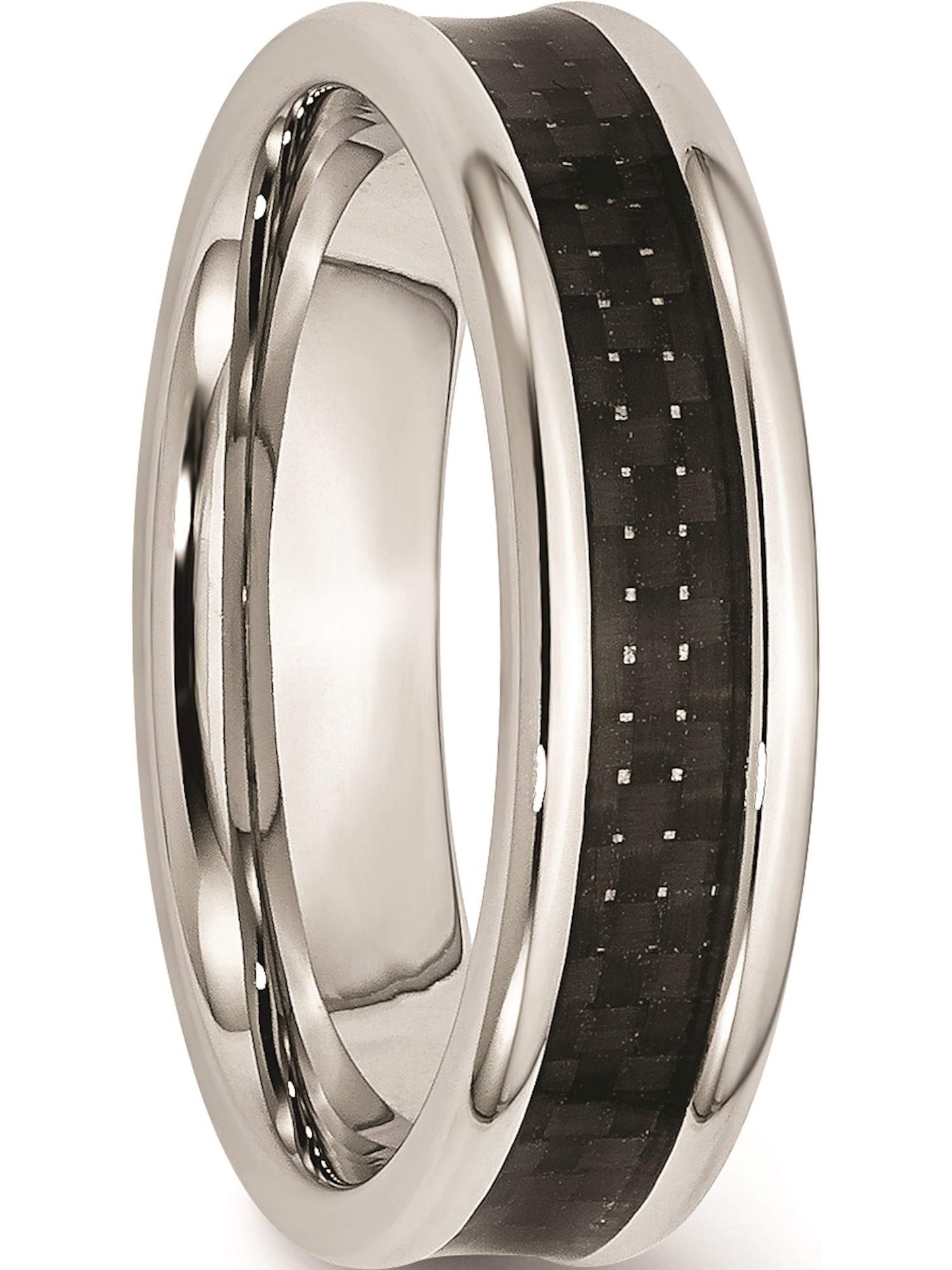 Stainless Steel Polished w/ Black Carbon Fiber Inlay 6mm Band Size - 11
