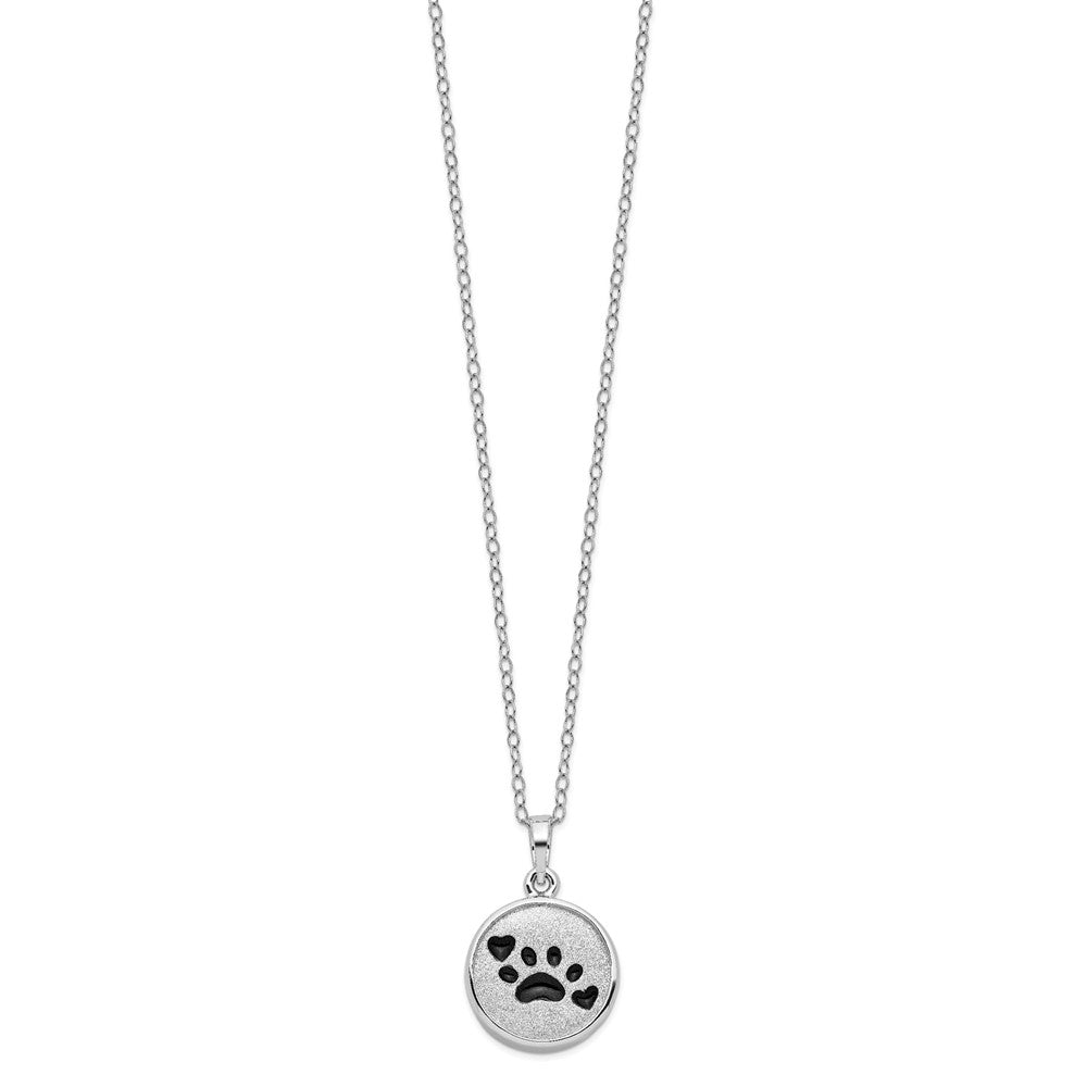 Sentimental Expressions Sterling Silver Rhodium-plated Enameled Paw Print Ash Holder 18 Inch Necklace 18 Inches