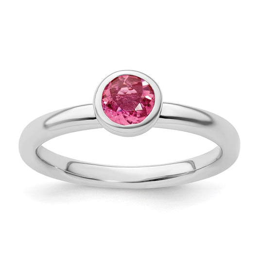 SS Stackable Expressions Low 5mm Round Pink Tourmaline Ring Size -10