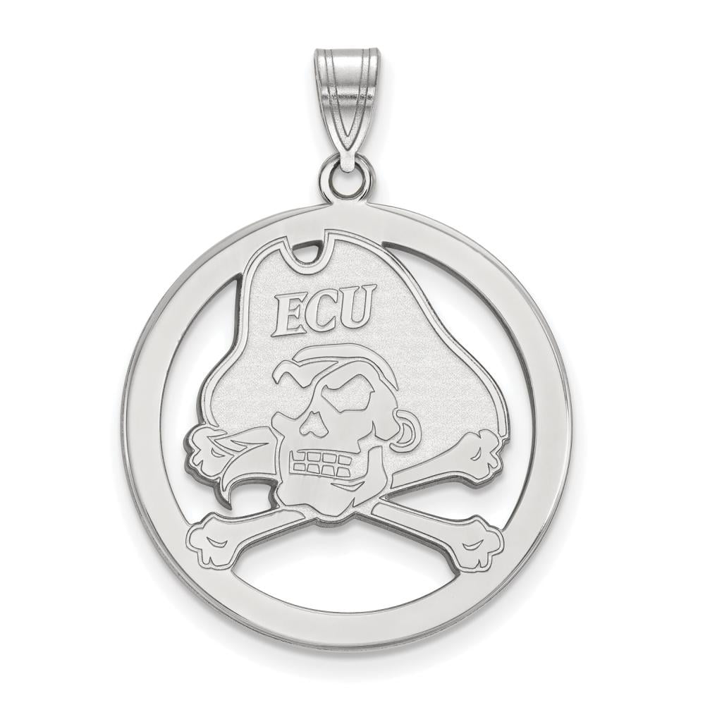 Sterling Silver Rhodium-plated LogoArt East Carolina University Pirate Large Circle Pendant Q-SS030ECU