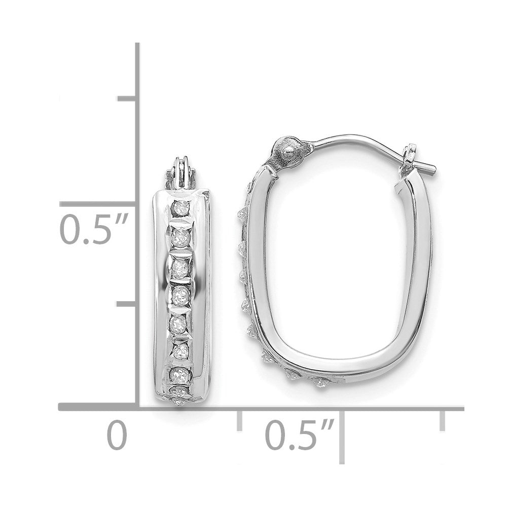 14k White Gold Diamond Fascination Squared Hinged Hoop Earrings