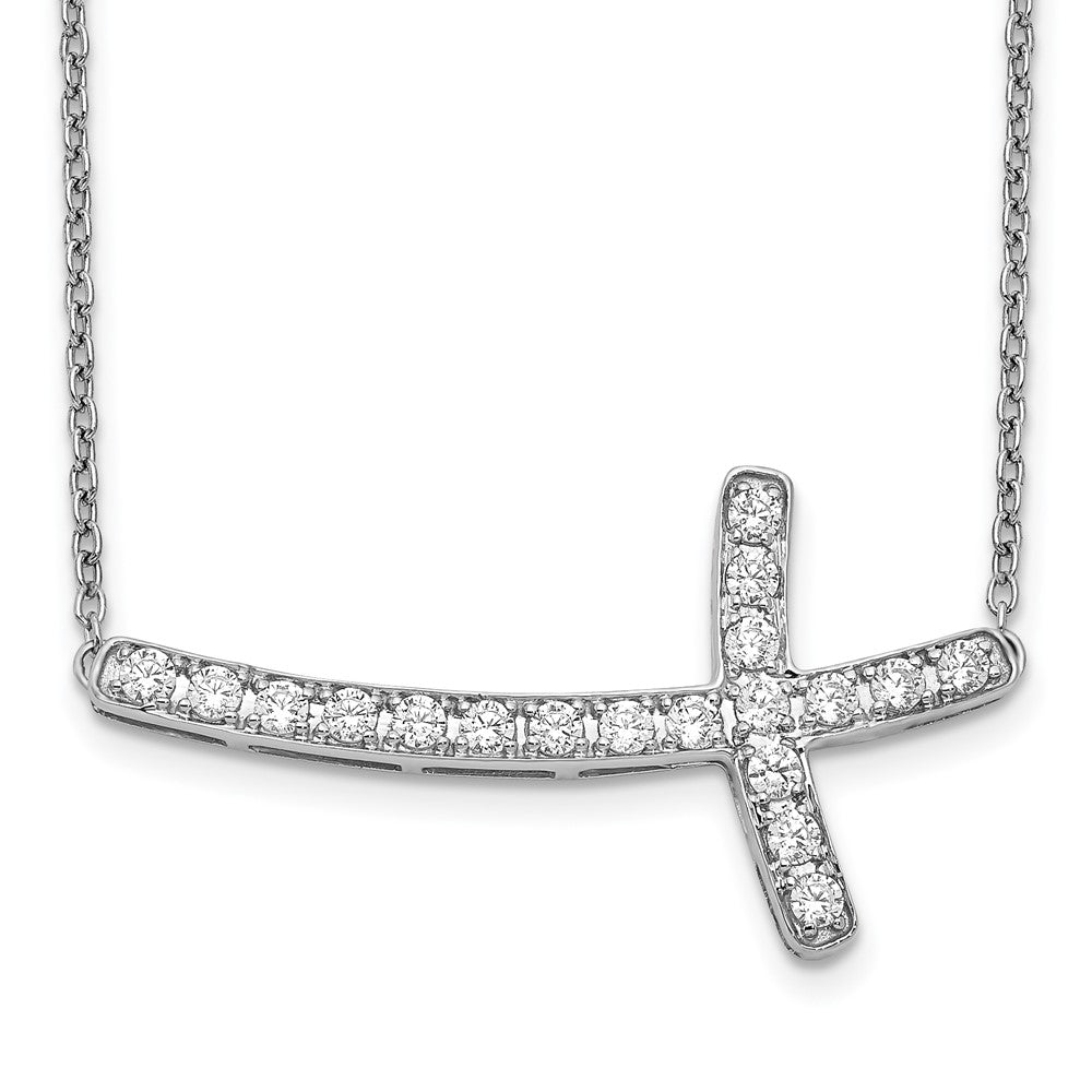 14k White Gold Diamond Sideways Cross 18in Necklace