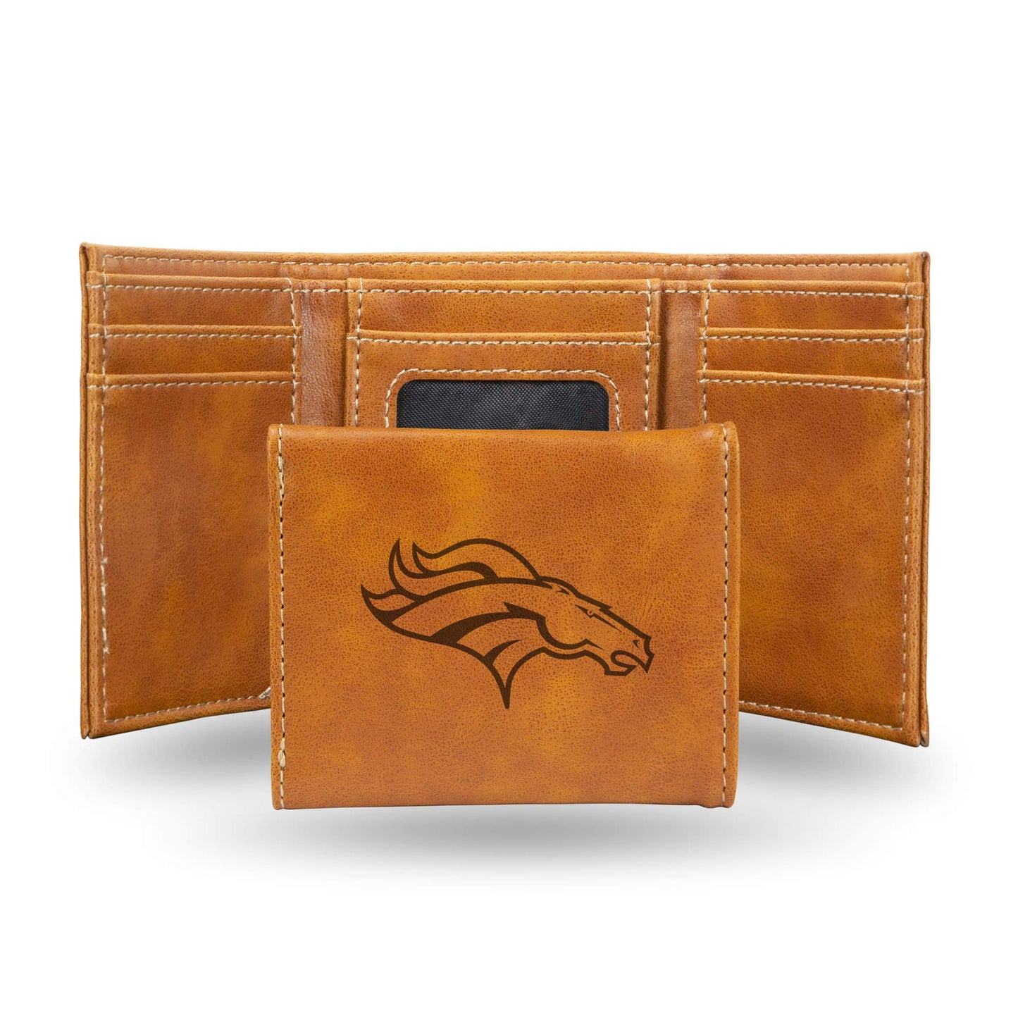 Football Rico Industries Denver Broncos Brown Laser Engraved Trifold Laser Engraved Tri-Fold Wallet - Men's Accessory