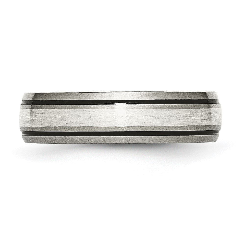 Titanium Antiqued Brushed Center Sterling Silver Inlay 6mm Grooved Band Size - 13