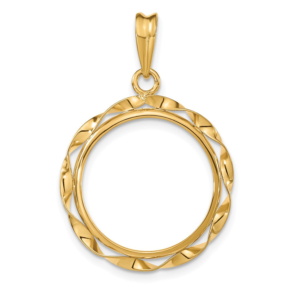 Wideband Distinguished Coin Jewelry 14k Polished Hand Twisted Ribbon 17.8mm Prong Coin Bezel Pendant
