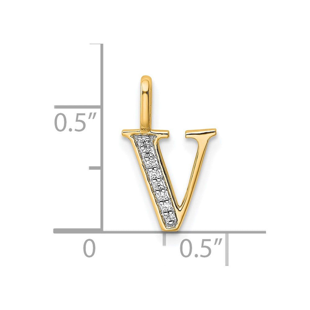 14K Diamond Letter V Initial Pendant