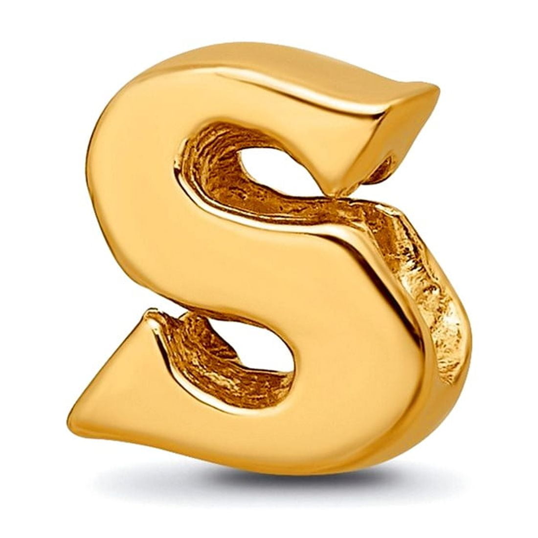 925 Sterling Silver Polished Gold Plated Reflections Letter Name Personalized Monogram Initial S Bead Charm 8.18x6.36mm
