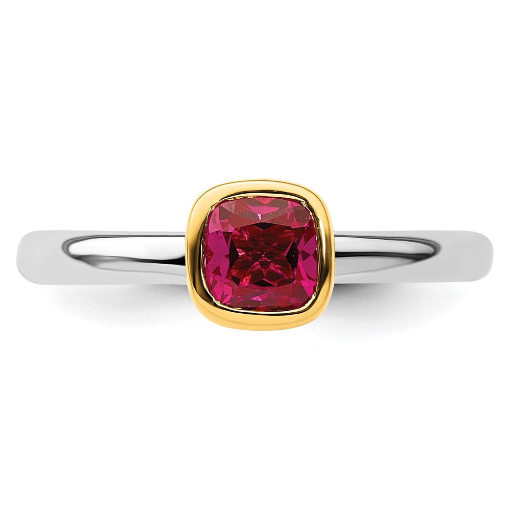 Sterling Silver Stackable Expressions w/Gold-plated Cr. Ruby Ring Size -10