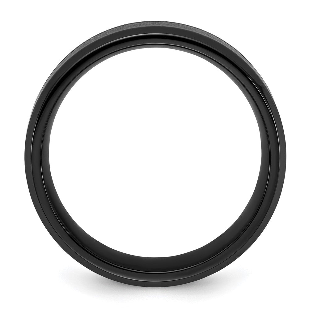 Chisel Stainless Steel Polished Black IP-plated with Blue Star Sandstone Inlay 8mm Band Size - 8.5